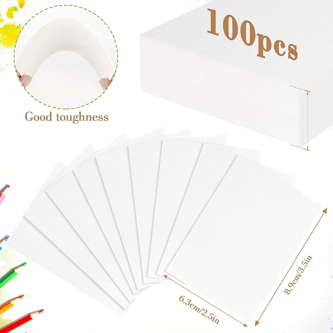 100PCS 2.5x3.5 Watercolor Paper Bulk, 140lb/300g Cold Press Thick Water Color Paper Pad for Child Adult, White Art Paper for Drawing Painting Markers Gouache, Textured Cotton Paper Sheets