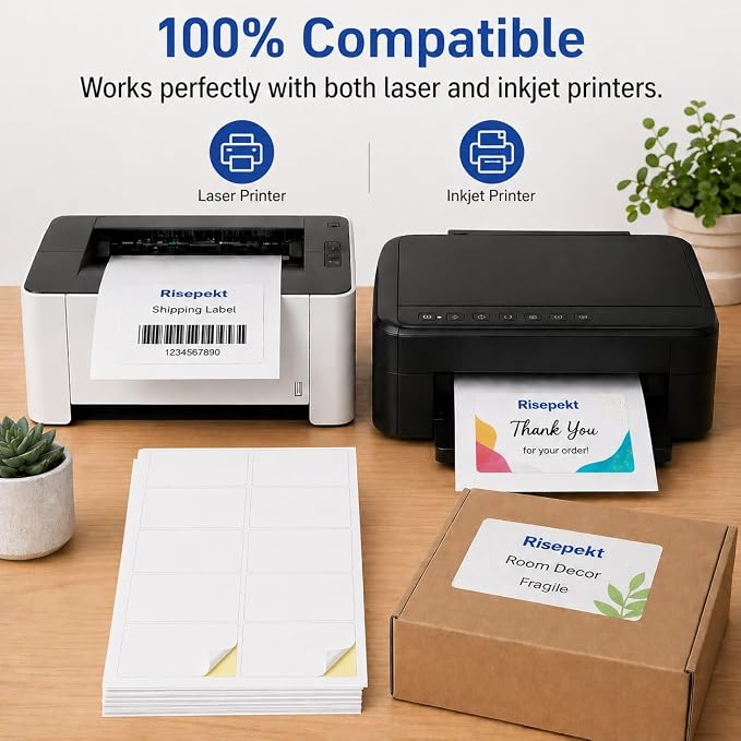 100 Sheets 1000 Pcs2 x4 10 Up White Shipping Labels for Laser & Inkjet Printers, Risepekt 2" x 4" FBA Labels on US Letter, 10 per Sheet Return Address Labels, 10 per Page