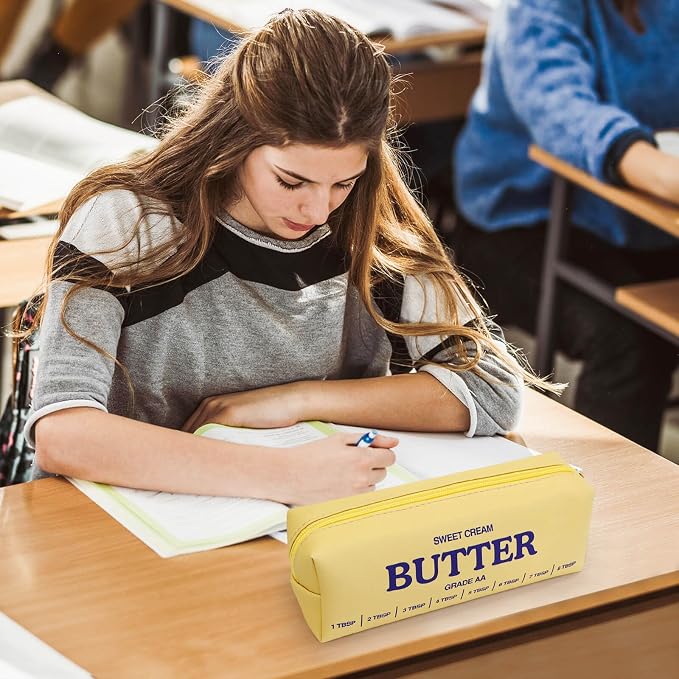 Funny Butter Sticks Soft Pencil Case Pouch College School Supplies, Pencil Box with Zipper for Teen Girls Boys Women Men Adults, Pen Bag Back to School Essentials Stationary Gift for Student Teacher