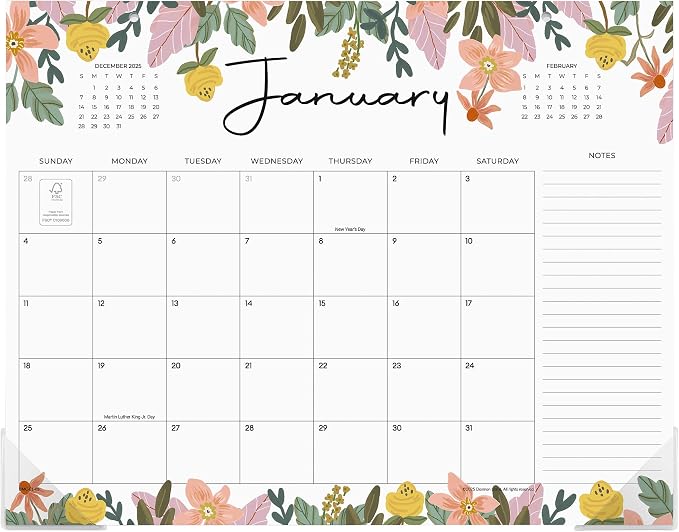 Desk Calendar 2026, Dexmon Desk Pad Calendar 15 x 12 Inch 12 Months Runs From July 2026 to June 2027, Floral Design Calendar 2026 for Home School and Office