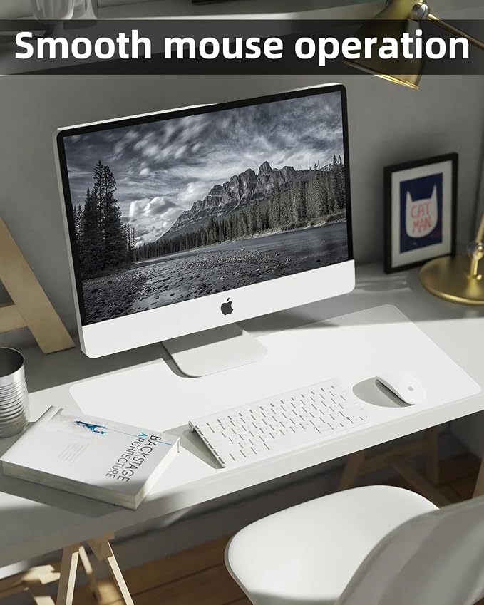 Pu Leather Desk Protector, Mouse Pad, Laptop Mat, Non-Slip Blotter, Waterproof Writing Pad for Office/Home (23.6"x13.8", Ivory White)