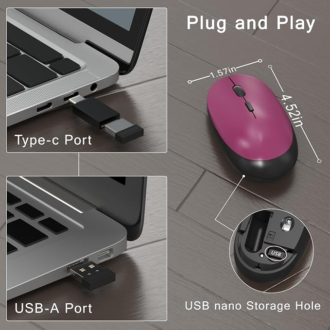 Colorful MPTOG Wireless Computer Keyboard and Mouse Combo (Black-Claret) | Retro Round Typewriter Keycaps, Power Switch, Ergonomic Design, 2.4GHz Wireless for Windows, Mac, PC