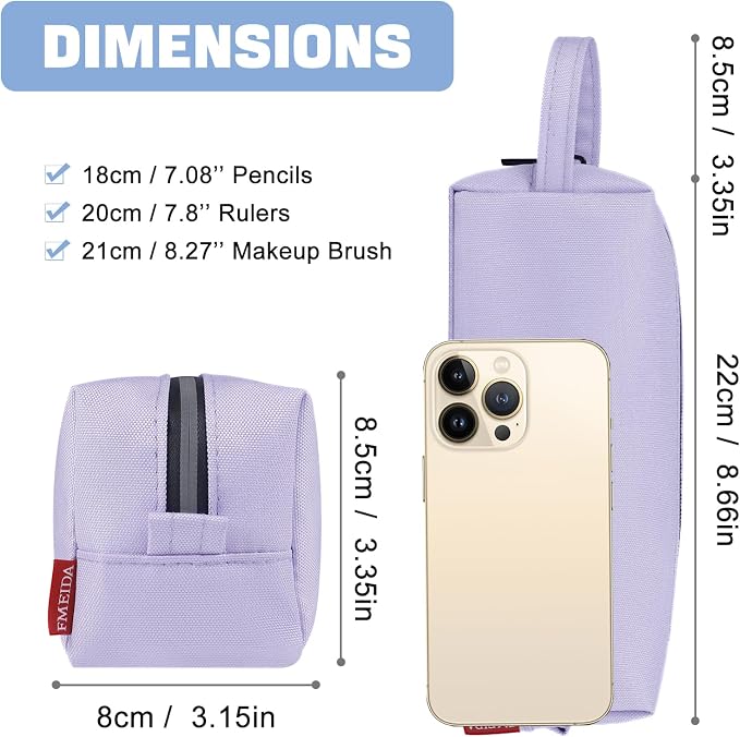Fmeida Purple Pencil Case, Spacious Pencil Bag with Waterproof Zipper, Portable Pencil Cases with Carrying Handle, Practical Pencil Pouch Bag Pen Holder Stationery Organizer