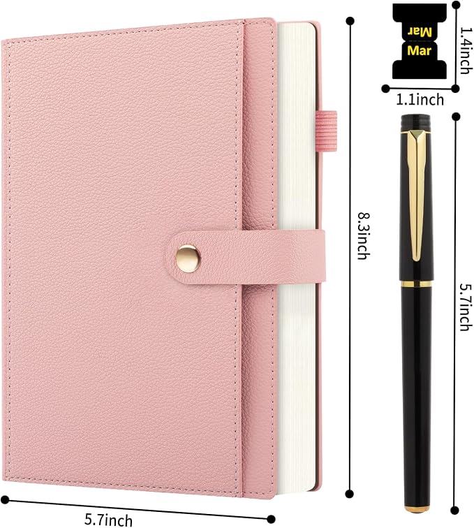A5 Lined Leather Journal Notebook, Hardcover Journal Set with Pen, Monthly Index Tabs and Gift Box, 320 Pages 100GSM Thick Paper, Thick Daily Diary, Journal for Women, Men, School, Travel, Work(Pink)