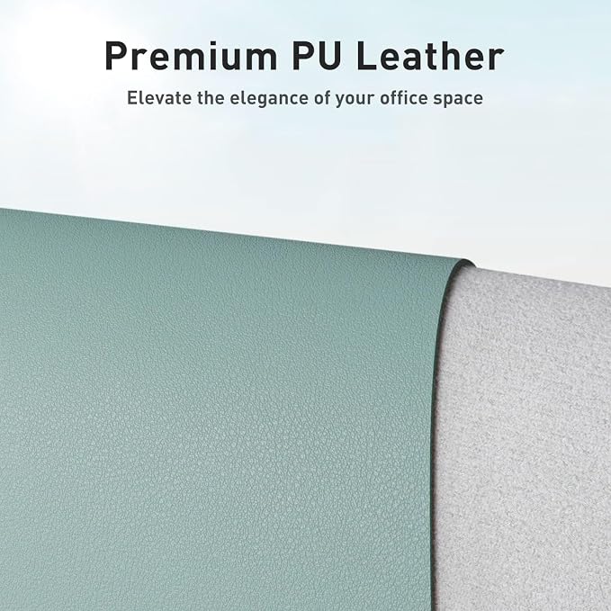 Aothia Faux Leather Desk Mat - Non-Slip PU Leather Desk Blotter, Waterproof Writing Surface, Large Desk Pad for Office & Home (Light Blue, 55" x 17")