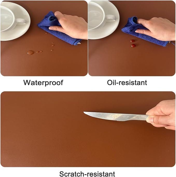 Leather Table Cover, Reversible Double-Sided, 1.8mm Thick, 24x60 Inch, Protector for Rectangular Tables, Waterproof & Oil Resistant for Dining Table, Office Desk, Dresser(Brown + Gray)