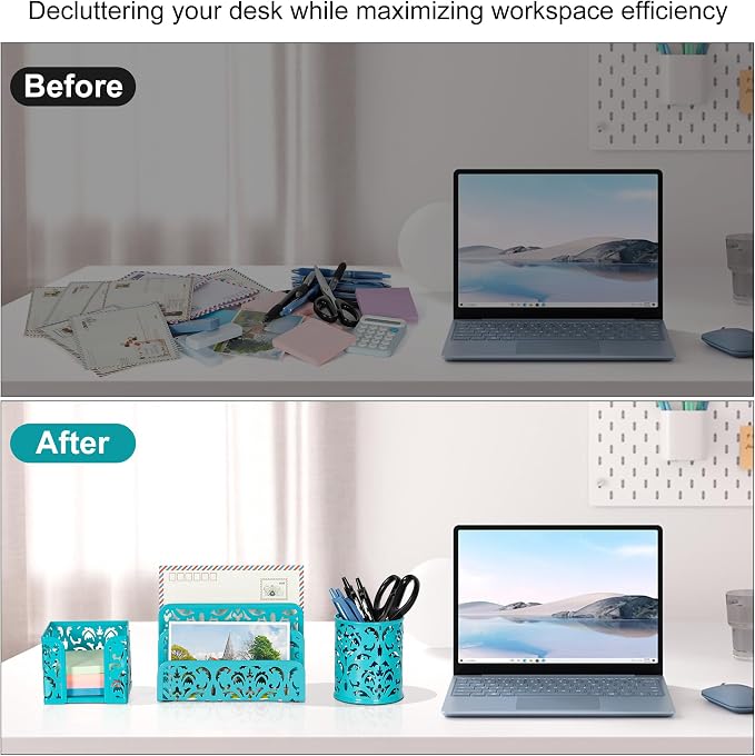 EasyPAG Desk Organizers and Accessories 3 Pieces Office Organizer Set - Pen Holder for Desk, Mail Sorter Countertop and Sticky Note Holder, Dark Teal