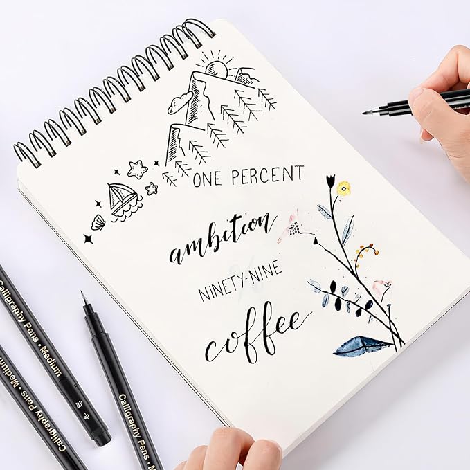 SAYEEC Calligraphy Brush Pens, Refillable Hand Lettering Pen, Black Ink Calligraphy Brush Markers Set for Writing Journaling Sketching Art Drawing Illustration Scrapbooking (4 Size, 6 Pack)