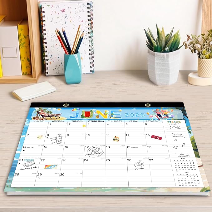 Desk Calendar 18 Months 17" x 12", Colorful-1 PACK | Thick No-Bleed Paper | Large Ruled Blocks | Transparent Cover | Perfect for Home & Office