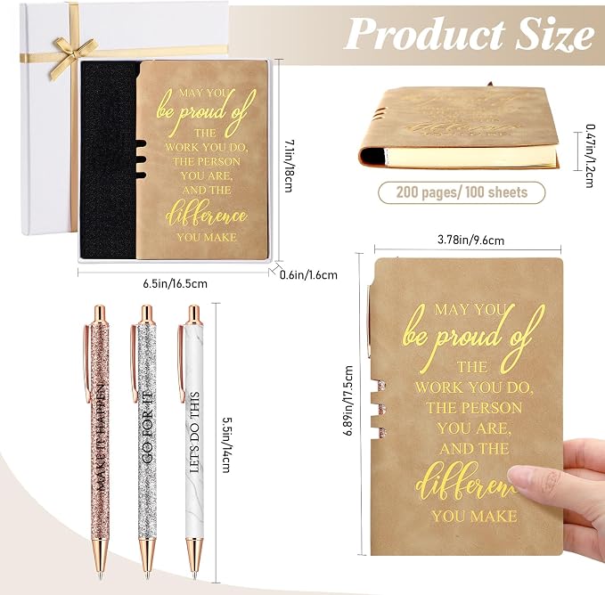 Resurhang 5 Pcs Employee Appreciation Gift Leather Journal Notebook 3 Ballpoint Pens with Box Back to School Thank You Gift for Nurse Volunteer Teacher Secretary Coworker Women(Khaki)