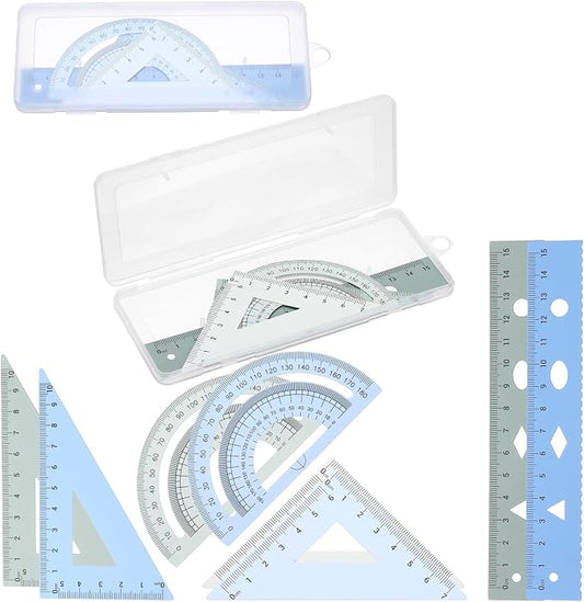 PATIKIL Geometry Set, 6 Inch Aluminum Ruler & 2 Triangles, Metal Protractor Ruler Math Drafting Measuring Tool for Home Office Math Drawing Engineering Art,Gradient Green/Gradient Blue