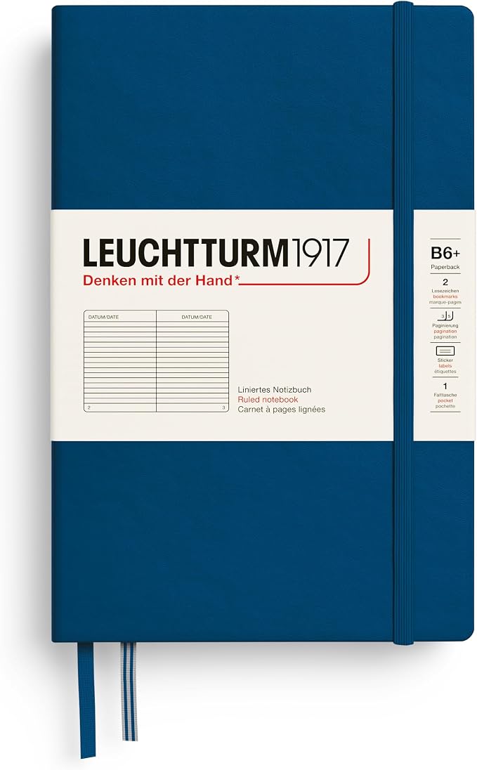 LEUCHTTURM1917 - Notebook Hardcover Paperback B6+ - 219 Numbered Pages for Writing and Journaling (Indigo, Ruled)