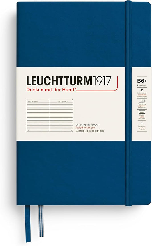 LEUCHTTURM1917 - Notebook Hardcover Paperback B6+ - 219 Numbered Pages for Writing and Journaling (Indigo, Ruled)