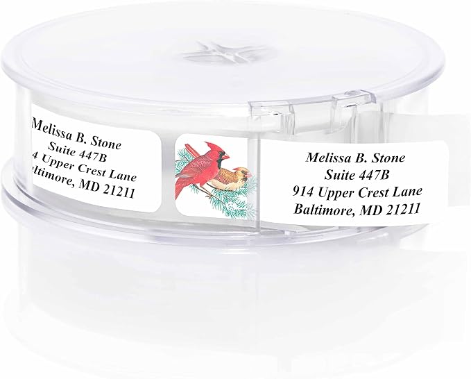 Cardinals on a Twig Designer Rolled Address Labels with Elegant Plastic Dispenser