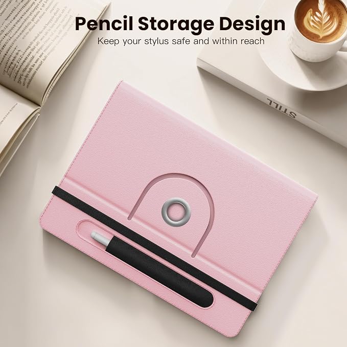 MoKo for Universal 11 inch Android Tablet Case with Pen Holder, Pink | Fits All 9.6-11 inch Tablets, Slim 360 Degree Rotating Cover, Multi-Angle Stand, Front Pocket, No fit iPad/NO back opening
