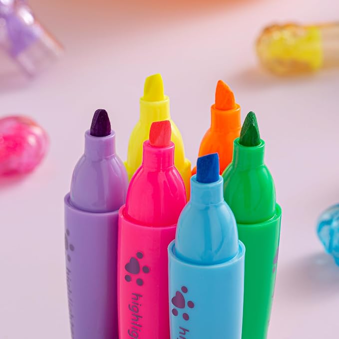 6 Pastel Highlighter Pens, Chisel Tip Quick Dry No Bleed Markers – Bible Study, Notes, Office & Back to School Supplies, 6 Colors Set (1mm + 5mm)