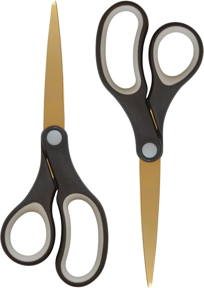 Westcott 55847 8-Inch Titanium-Bonded Scissors For Office and Home, Black/Gold, 2 Pack