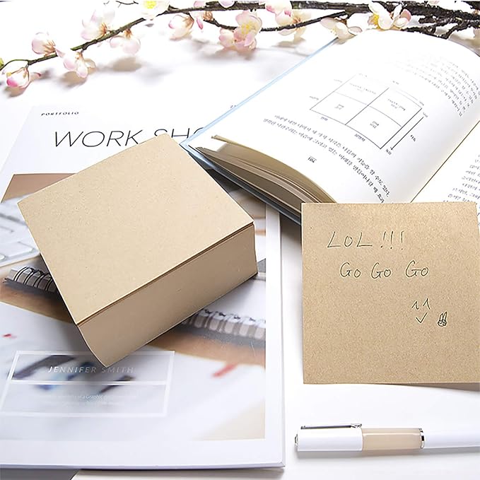 VANRA Note Cube 4 x 4 Inch (Not Sticky) Memo Cube Refill (No Holder) Tear-Off Pages (Not Loose) Blank Scratch Pads, 400-Sheets/Cube (Kraft Brown)