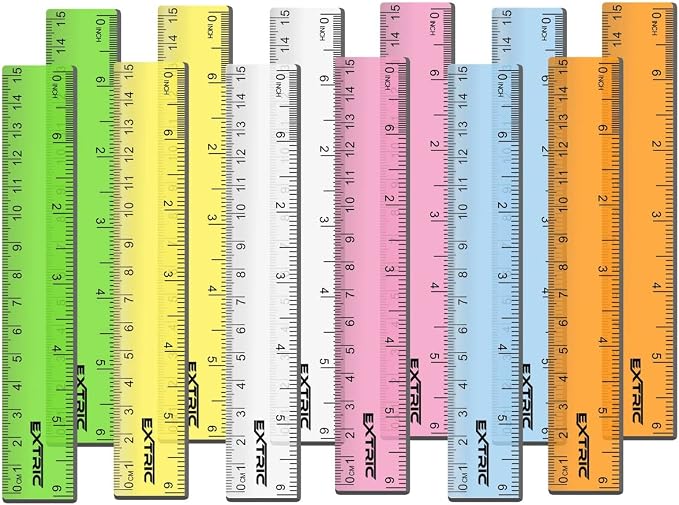 EXTRIC Rulers 6 Inch Bulk Classroom 12 PK Mini Ruler for Kids Metric, Inch | Clear Plastic Rulers in Assorted Colors That are Shatterproof and Great to Use in Classroom, Office, Home