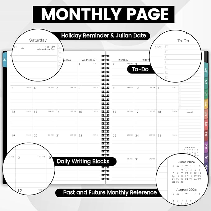 Planner 2026-2027 – Academic Planner 2026-2027, 9" x 11", Large, July 2026 – June 2027, Weekly and Monthly Planner, 12 Monthly Tabs, Strong Twin-Wire Binding, Inner Pocket, Hardcover, Black