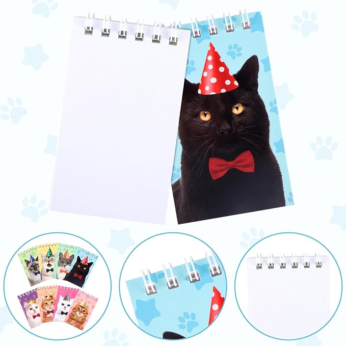 Hooqict 24 Pack Small Pocket Notebook Bulk Mini Notebooks for Cat Party Favors Mini Spiral Notepads Cute Memo Pads for Goodie Bag Stuffers, Pinata Fillers