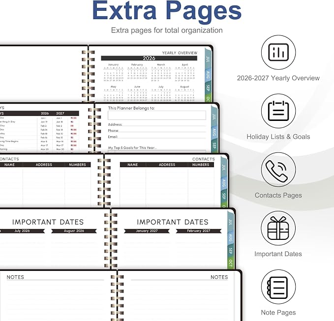 Planner 2026-2027, Weekly and Monthly Academic Year Calendar Planner, July 2026 - June 2027, Daily Agenda Book for Office School Supplies, Letter Size(8.5'' x 11'')
