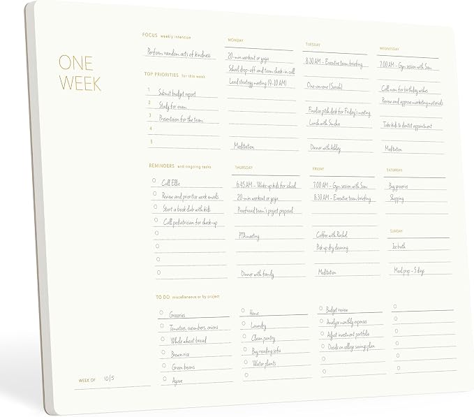 Pinesman - One Week - Elegant Undated Weekly Desk Planner, Gold Foiled, A4, Minimalist Weekly To Do List Notepad, Daily Schedule, Work Week Planner Pad, Eco-friendly, FSC™ Certified