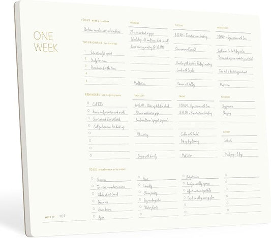 Pinesman - One Week - Elegant Undated Weekly Desk Planner, Gold Foiled, A4, Minimalist Weekly To Do List Notepad, Daily Schedule, Work Week Planner Pad, Eco-friendly, FSC™ Certified