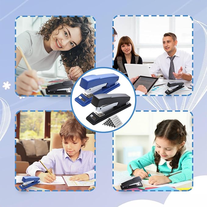 smilixin 2 Pieces Stapler,25 Sheet Capacity Staplers with 2000 Standard Staples,Desktop Staplers Heavy Duty,Office Standard Stapler for School Office,Black & Blue