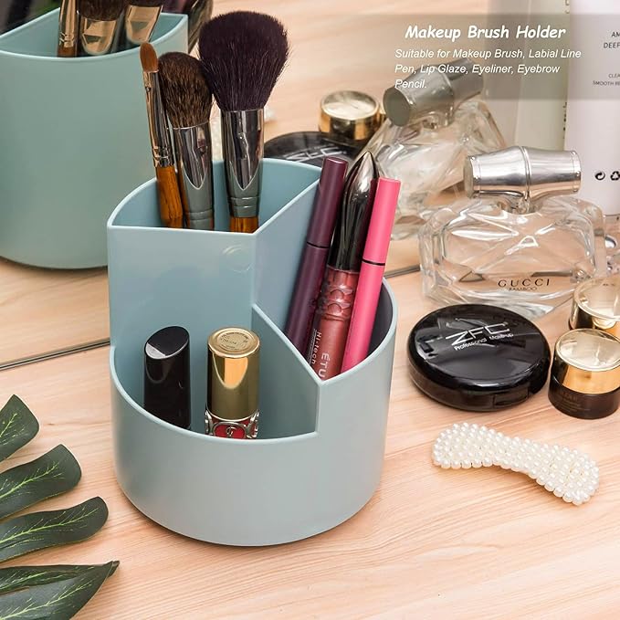 Siveit Desk Pencil Pen Holder, Desk Organizers 3 Slots 360-Degree Rotating Pen Holder for Desktop Storage Stationery Supplies Organizer, Home, Office, School, Kids, Blue