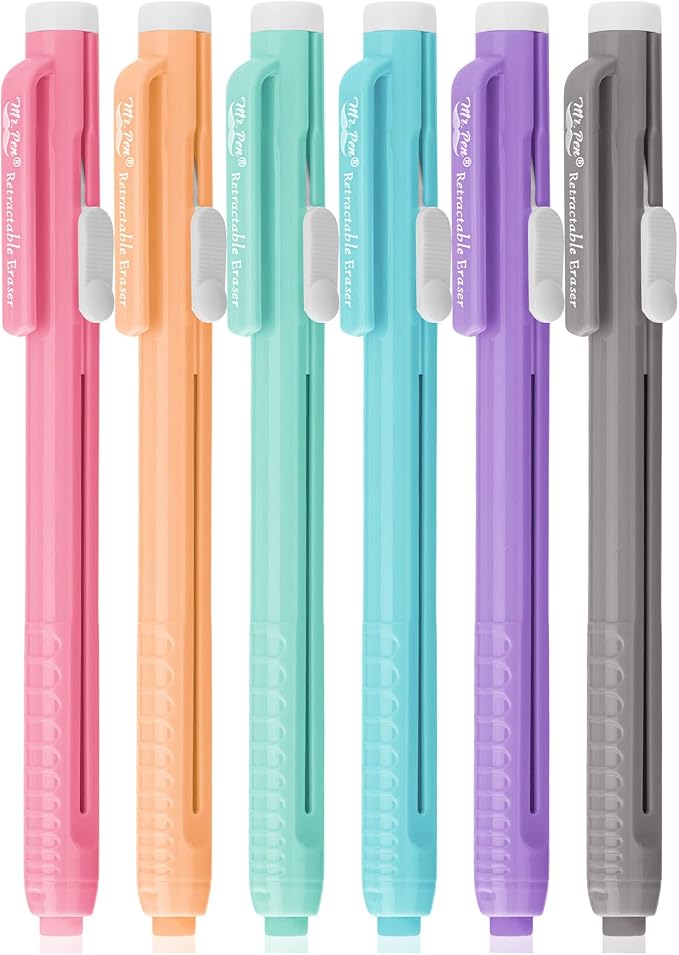 Mr. Pen- Retractable Mechanical Eraser Pens, 6 Pack, Vibrant Colors | Latex-Free Precision Pencil Erasers for Artists, Students, Drawing, Sketching & Drafting | Latex-Free Precision Pencil Erasers for Artists, Students, Drawing, Sketching & Drafting