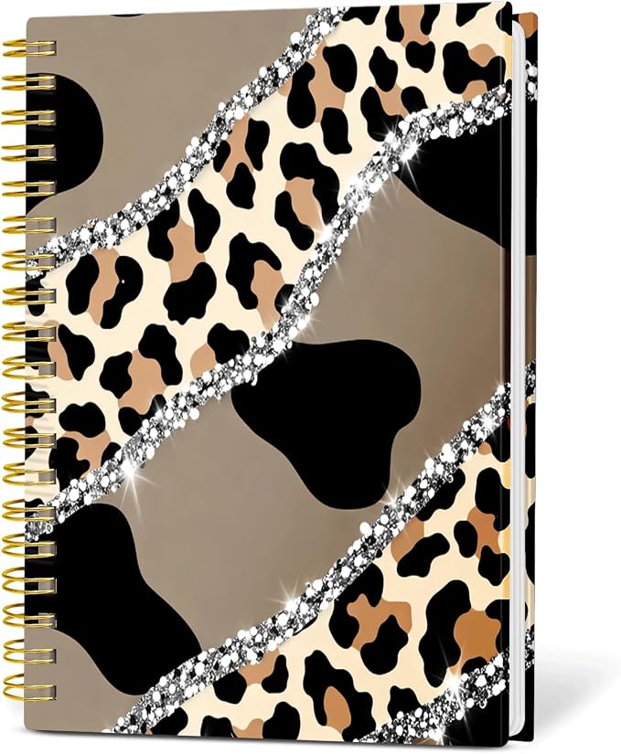 KZYVFNPQ Spiral Journal Notebook for Women Men, A5 Cute Hardcover Lined Notebook with Strong Binding,College Ruled Notebook for Office Work Writing(Luxury Leopard)