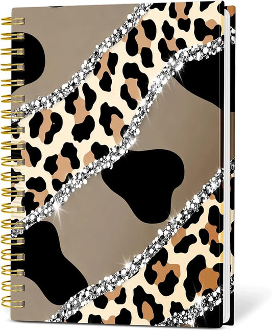 KZYVFNPQ Spiral Journal Notebook for Women Men, A5 Cute Hardcover Lined Notebook with Strong Binding,College Ruled Notebook for Office Work Writing(Luxury Leopard)