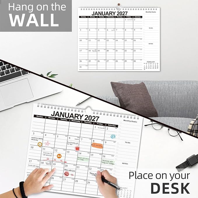 Comix 18 Month Wall Calendar 2026-2027 11x8.5 Inch, Monthly Planner Jul 2026 to Dec 2027, Thick 120GSM Paper with Stable Twin-Wire Binding for Home Office Planning