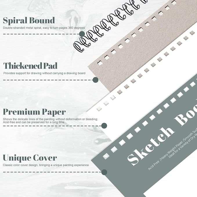 4 Pack Sketch Book, 8.5 x 11 Inch Sketchbook, 68lb/100gsm Top Spiral Bound Sketch Pad, Acid Free Art Supplies Drawing Painting Sketching Paper for Beginners, Artists (Light Cyan)