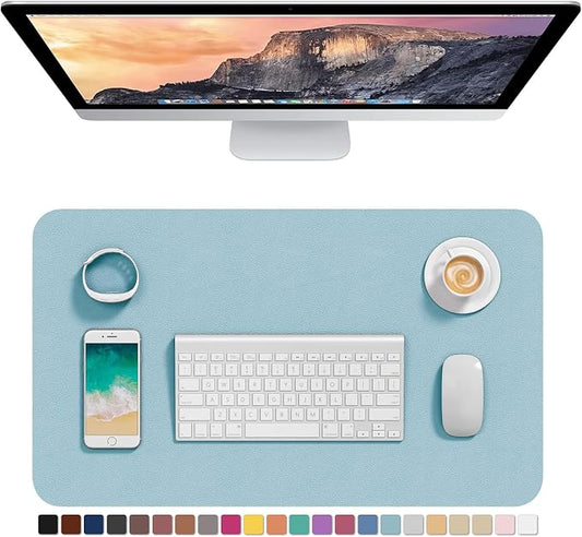 Hsurbtra Desk Pad, 23.6" x 13.8" PU Leather Desk Mat, M Extended Mouse Pad, Waterproof Desktop Blotter Protector, Non-Slip Ultra Thin Small Laptop Keyboard Writing Mat for Office Home, Lake Blue
