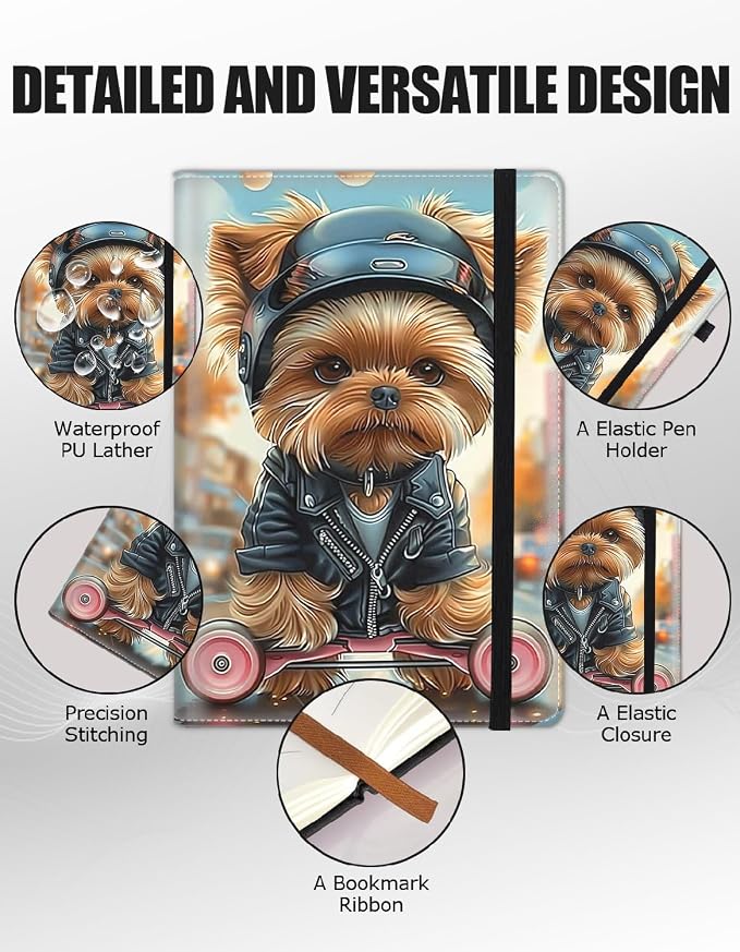 Hardcover Executive Notebooks, A5 PU Leather Lined Journal Notebook, 200 Pages Thick Paper Subject Notebooks for School,Work,Home Writing Business Notebook, Diary Book ，Cute Dog