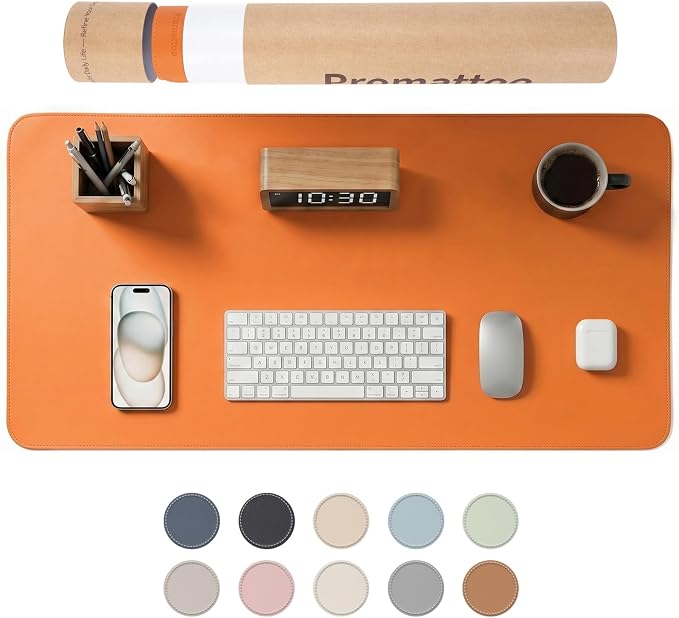 Large Desk Pad Non-Slip Desk Mat Protector for Keyboard Mouse Waterproof Vegan Leather Surface Faux Leather Laptop Mat Smooth Mouse Pad Premium Gift Tube Sunset Orange 39" X 17"