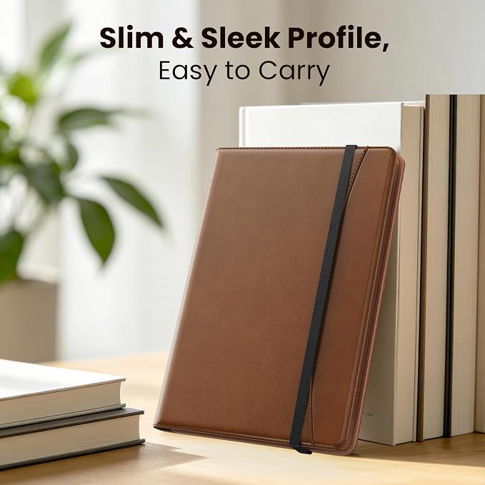 MoKo for Universal 11 inch Android Tablet Case with Pen Holder, Brown | Fits All 9.6-11 inch Tablets, Slim 360 Degree Rotating Cover, Multi-Angle Stand, Front Pocket, No fit iPad/NO back opening