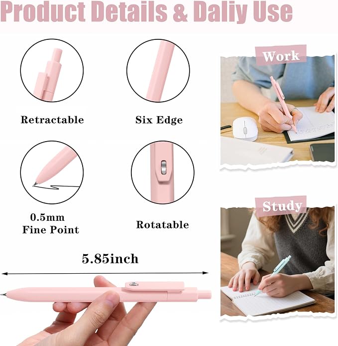 Vitoler Cute Gel Pens, 8 Pack 0.5mm Fine Point Pens with Fidget Quick Dry | For Women, For Teachers, For Nurses, Smooth Writing, Liquid Ink, For Badge, Black ink, Felt Tip, Medium Point, For Journaling