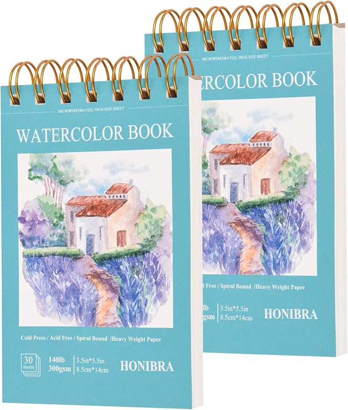 2 Pack Mini Watercolor Paper Pad 3.5"×5.5", 30 Sheets Cold Press 300gsm/140lb, Travel Size Portable Tearable Painting Notebook for Paint, Charcoal, Oil Pastels and Acrylic