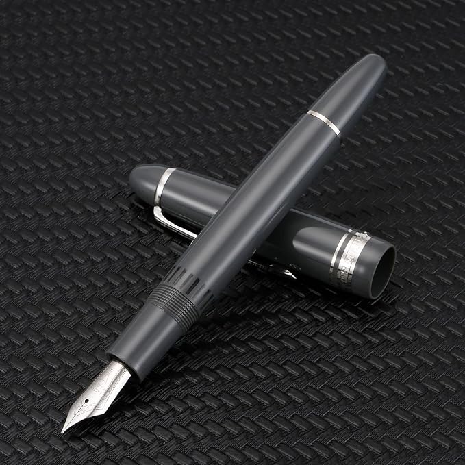 erofa Majohn P136 Piston Fountain Pen Medium Nib with Box, Gray Resin Writing Pen Set