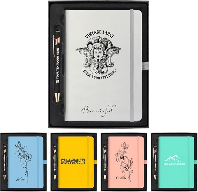 Personalized Journal Set Custom A5 Notebook & Pen with Gift Box, Silver