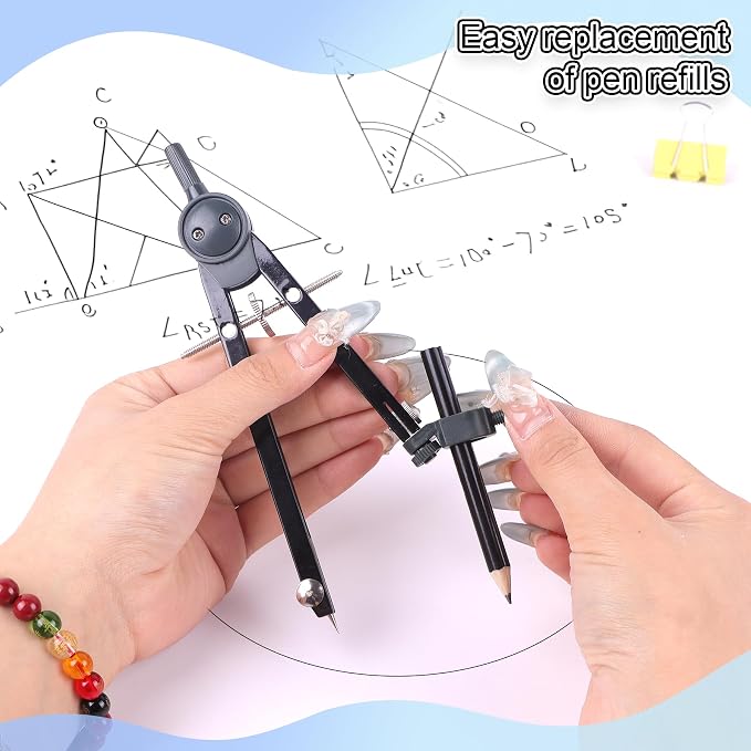UNJOO Professional Metal Compass for Geometry Set, Math Protractors (Silver) | Metal Compass with Wheel and Lock for Geometry, Drawing Compass Tool, Circle Drafting Tool, and 6 Inch Protractors 180 Degree