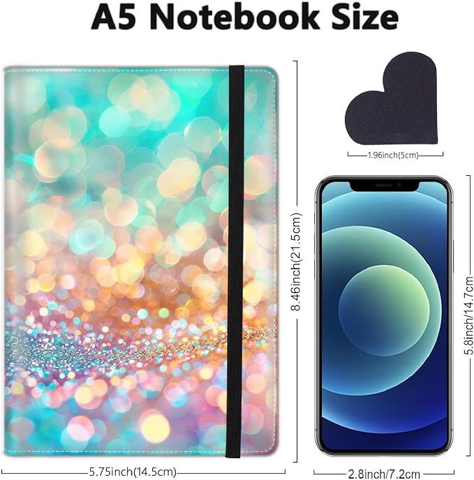 A5 Leather Lined Journal Notebook, 200 Pages Hardcover Executive Notebook for Men Women Office School Note Taking, Thick Writing Paper Daily Journal with Bookmarks/Indexes, Teal Gold Glitter