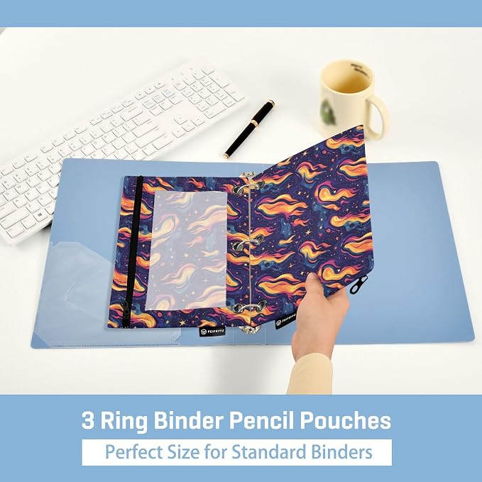 Binder Pencil Pouches Y2k Style with Fires Pen Case | Clear Window 3 Rings, Cosmetic Bags School Office Supplies Cosmetic Makeup Bag 2 Psc