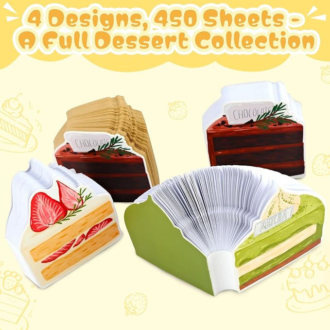 Cake Notepad Set 4 Pack of Dessert Themed Memo Pads Cute Mini Notebook for Baking Lovers Sweet Gift Idea Pocket-Size Memo Pads 110 Sheets/Pack (Cake)
