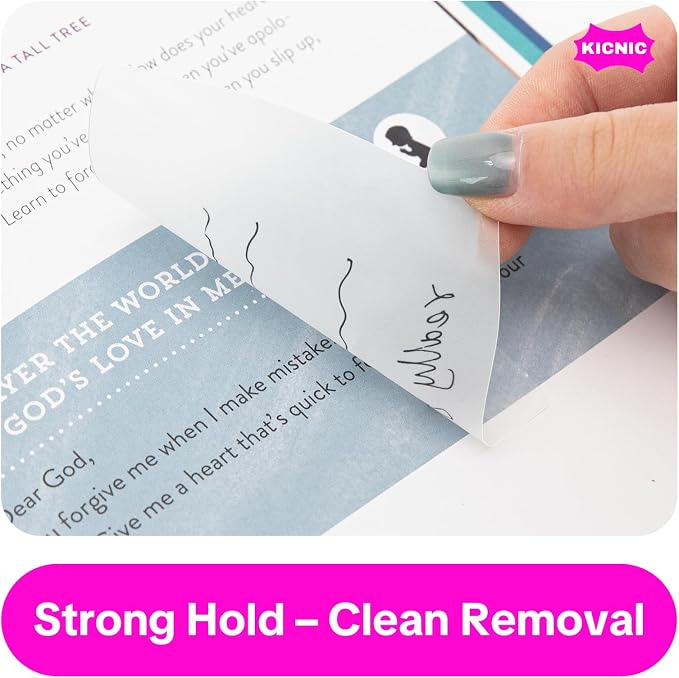 KICNIC Transparent Sticky Notes, 480 Pcs 3x3 Inch, Self-Adhesive Waterproof, See-Through Translucent Sticky Notes for Books, Bible, Page Markers, School Office College Supplies (6 Colors)