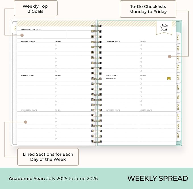 Blue Sky 2025-2026 Weekly & Monthly Academic Planner, 5"x8" | July 2025 - June 2026, Secret Garden Mint, Flexible Cover, Tabs, Storage Pocket, Stickers, Academic Year, Day Designer