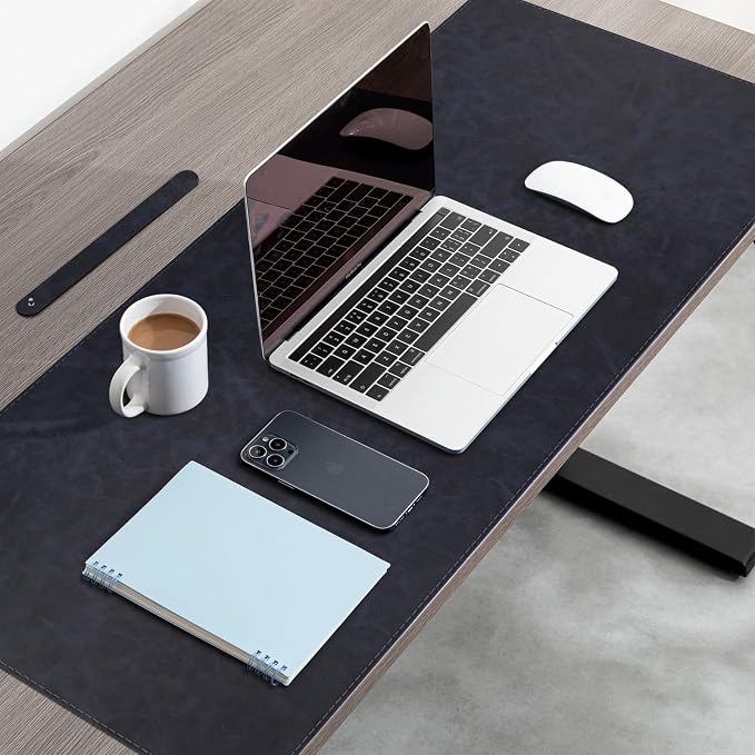 CHEERYGOO Faux Leather Desk Mat - Waterproof Mouse Pad, Non-Slip PU Leather Blotter, Writing Surface for Office and Home 47"x17" XXL Dark Blue